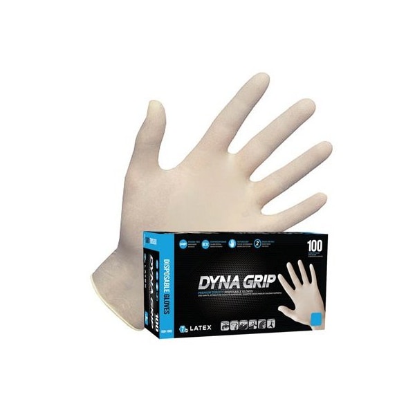 Sas Safety Dyna Grip, Latex Disposable Gloves, 7 mil Palm , Latex, Powder-Free, XL, PK 10, White - SA650-1004