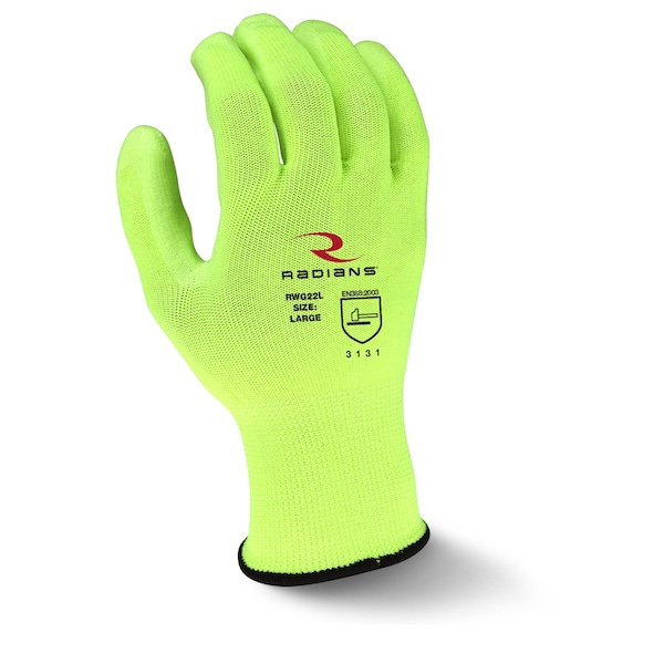 Radians Hi-Vis Coated Gloves, Polyurethane, Palm, Not Rated Abrasion Level, Hi-Vis Yellow, M - RWG22M
