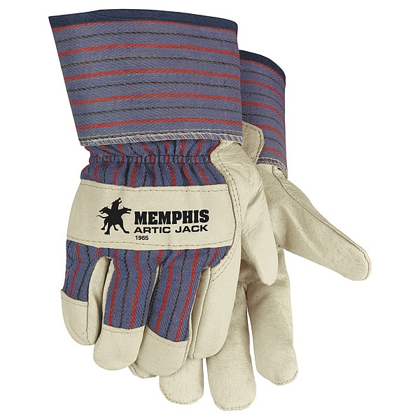 Mcr Safety Leather Gloves, Grain Pigskin Leather Palm, Safety Cuff, Beige, 12 PK - 1965XL