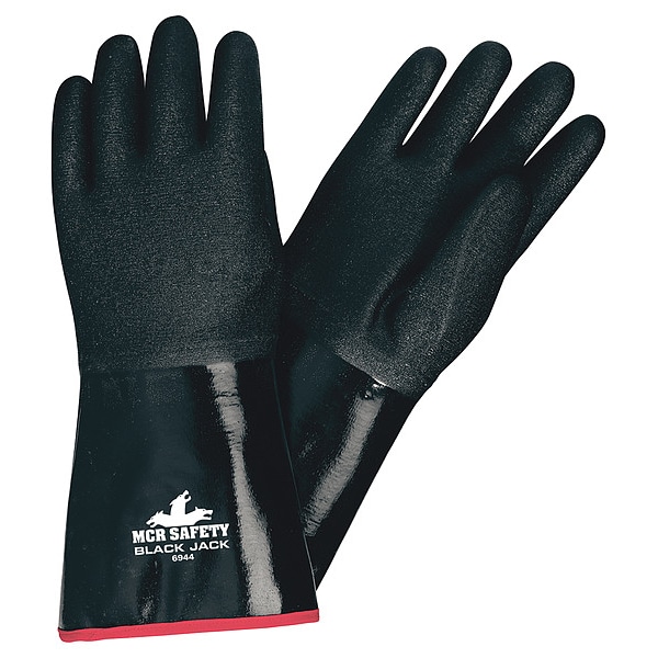Mcr Safety BlackJack Chemical Resistant Gloves, Neoprene, 14 in L, Not Rated, Black, L, 1 PR - 6944