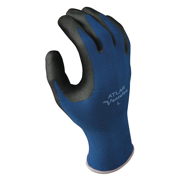 Showa Coated Gloves, Nitrile, Foam, Palm and Fingers, Not Rated Abrasion Level, Black/Blue, M (7) 1 PR - 380M-07-V