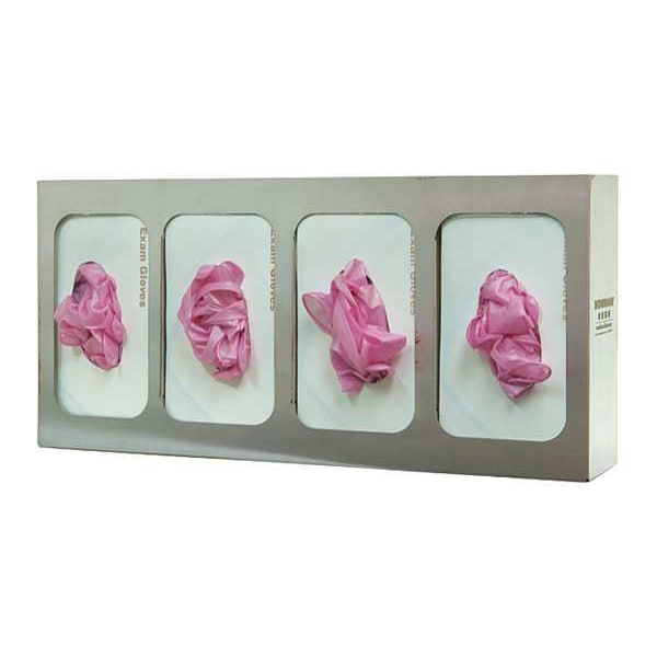 Bowman Dispensers Glove Box Dispenser, Stainless Steel, Holds (4) Boxes , Silver , 10 in H x 21-1/8 in W x 4 in D - GS-124