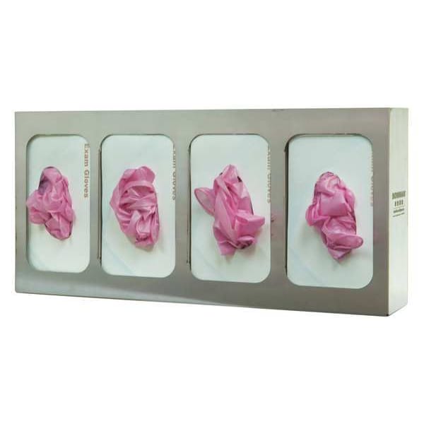 Bowman Dispensers Glove Box Dispenser, Stainless Steel, Holds (4) Boxes , Silver , 10 in H x 21-1/8 in W x 4 in D - GS-124