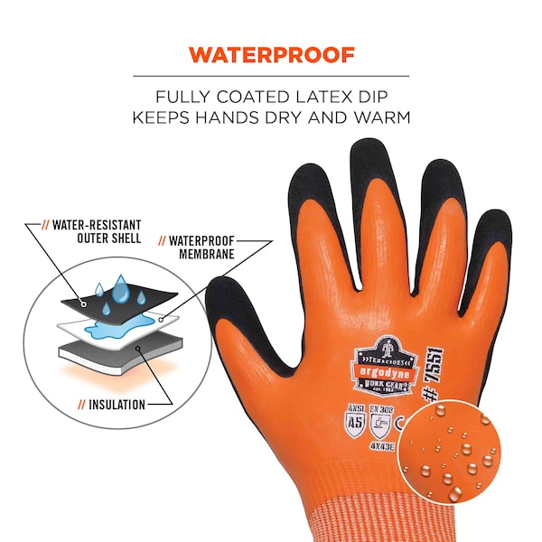 Ergodyne Orange Coated Waterproof Winter Work Gloves, XL, A5, PK144 - 7551-CASE
