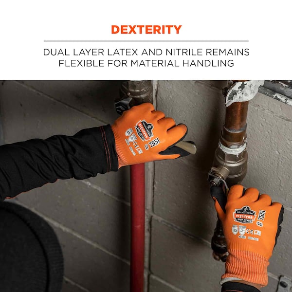 Ergodyne Orange Coated Waterproof Winter Work Gloves, XL, A5, PK144 - 7551-CASE