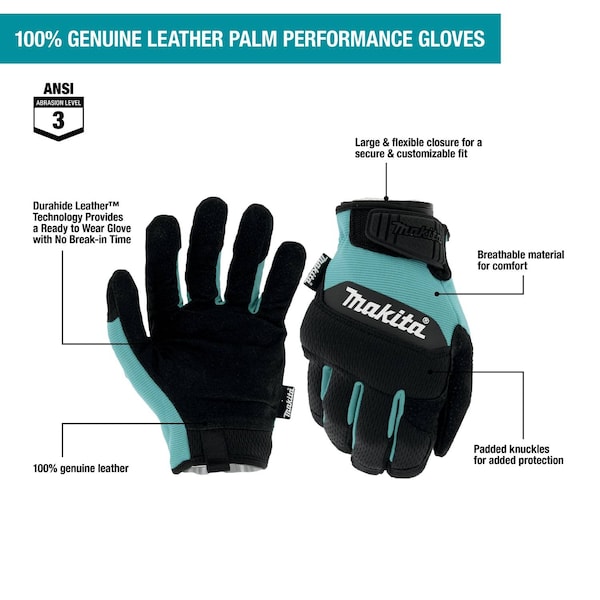 Makita Genuine Leather Palm Perform Gloves, M - T-04210