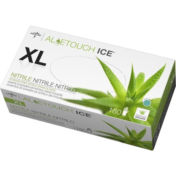 Medline AloeTouch Ice, Disposable Gloves, 2.8 mil Palm, Nitrile, Powder-Free, XL, 180 PK, Green - MIIMDS195287