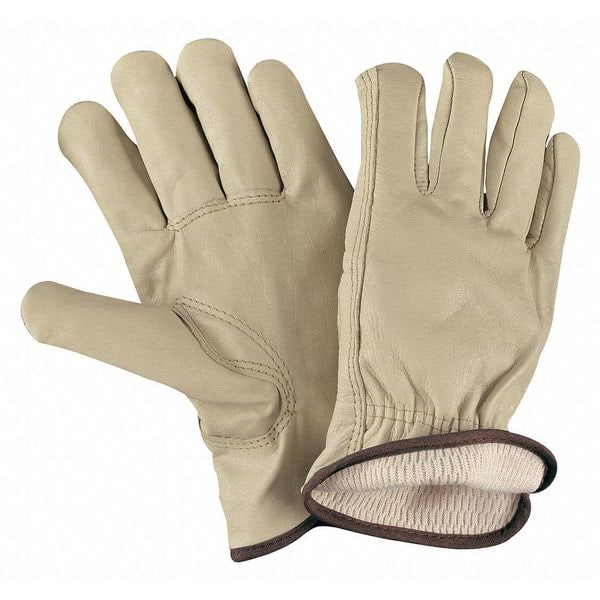 Mcr Safety Cold Protection Drivers Gloves, Grain Cowhide Leather Palm, Thermal Lining, Beige, L - 3280L