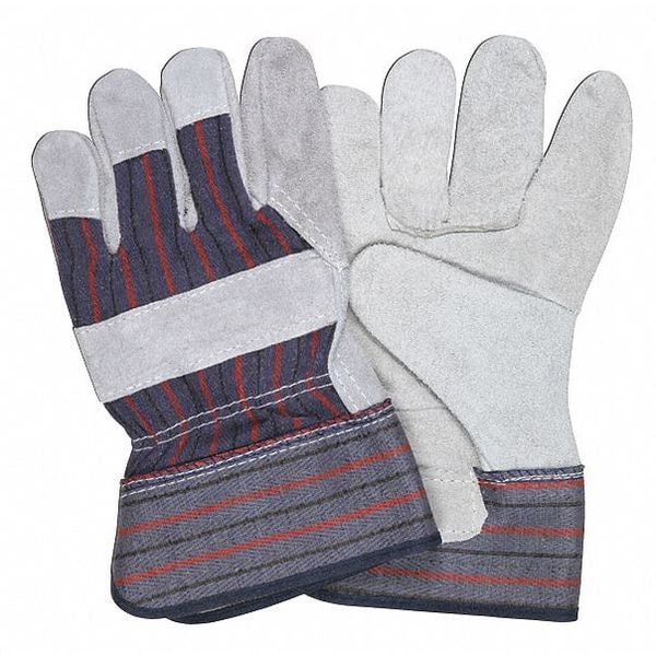 Mcr Safety Leather Palm Gloves, Cotton Canvas, Rubberized Safety Cuff Cuff, Wing Thumb, L, 12 PK - 12010