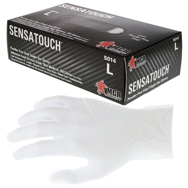 Mcr Safety SensaTouch, Disposable Gloves, 3 mil Palm, Vinyl, Powder-Free, L, 1000 PK, Clear - 5014L