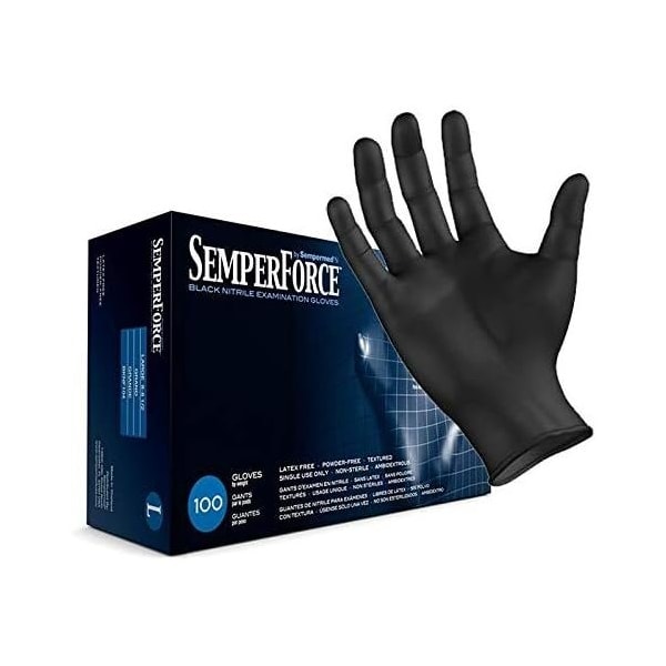 Sempermed SemperForce, Disposable Gloves, 5 mil Palm, Nitrile, Powder-Free, Large, 1000 PK, Black - BKNF104