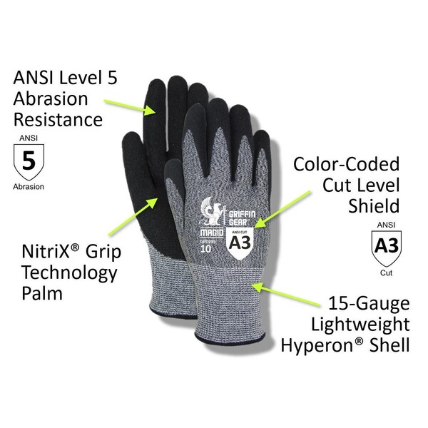 Magid Coated Gloves, Sandy Nitrile, 5 Abrasion Level, Salt & Pepper, 1 PR - GPD255-11