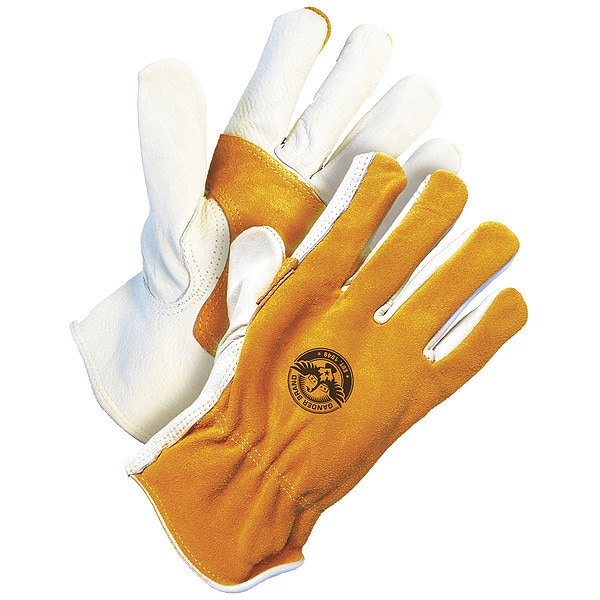 Bdg Leather Drivers Gloves, Shirred Slip-On Cuff, Ambidextrous Thumb, Yellow, L, 1 PR - 20-1-148-L-K