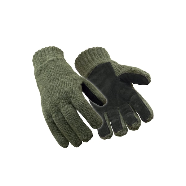 Refrigiwear Cold Protection Gloves, Leather Palm, Fleece Lining, Green, L - 0521RGRNLAR