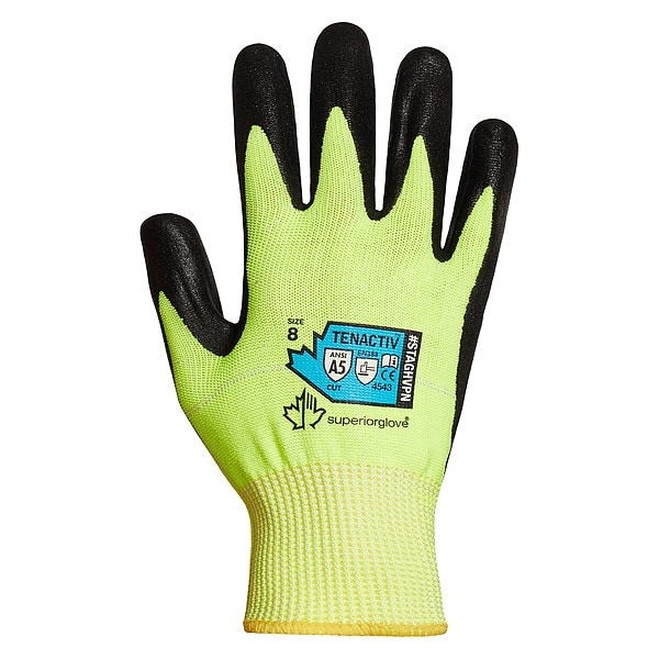 Superior Glove Hi-Vis Cut Resistant Coated Gloves, Cut Level A5 , Dipped , Nitrile , Smooth , 9 1 PR - STAGHVPN-9
