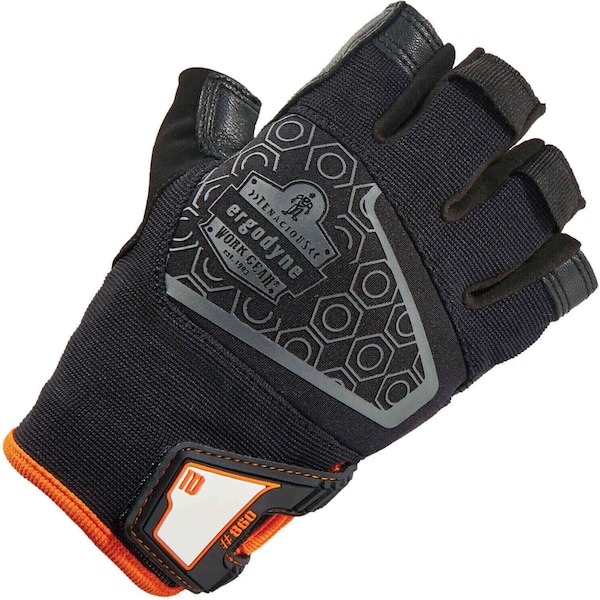 Proflex By Ergodyne Half Finger Mechanics Gloves, Leather Palm, L, Black - 860