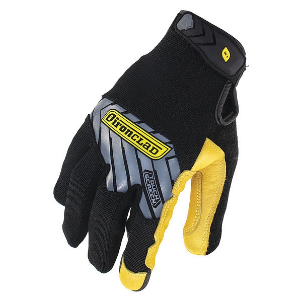 Ironclad Performance Wear Command(TM) Mechanics Touchscreen Gloves, Goatskin Leather Palm, Polyester Back, L, Black/Gold - IEX-MPLG-04-L