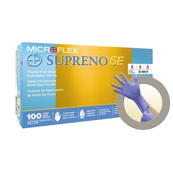 Ansell Supreno, Disposable Gloves, 4.3 mil Palm, Nitrile, Powder-Free, L, Violet Blue - MFXSU690L-CASE