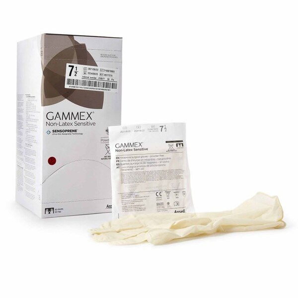Gammex Non-Latex Sensitive GAMMEX, Disposable Gloves, Neoprene, Powder-Free, 7 1/2, 50 PK, Cream - 20277275