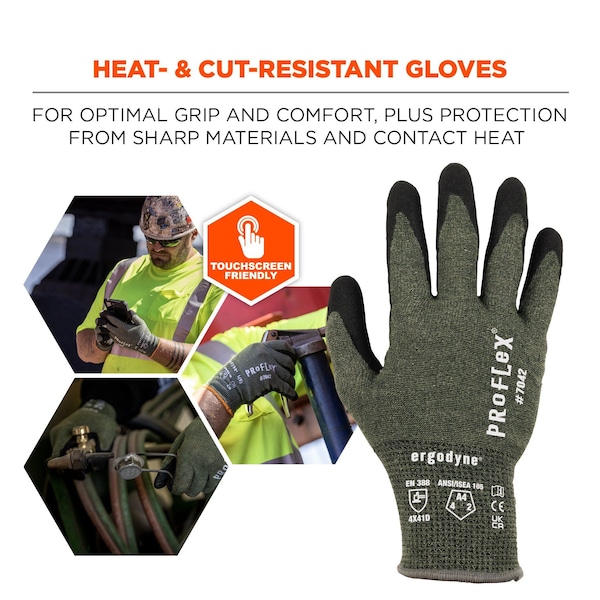 Ergodyne ANSI A4 Nitrile Coated CR Gloves, Green, Size S - 7042