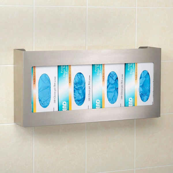 Global Industrial Quadruple Stainless Steel Glove Box Holder, 21W x 3-3/4D x 10H - B2222414