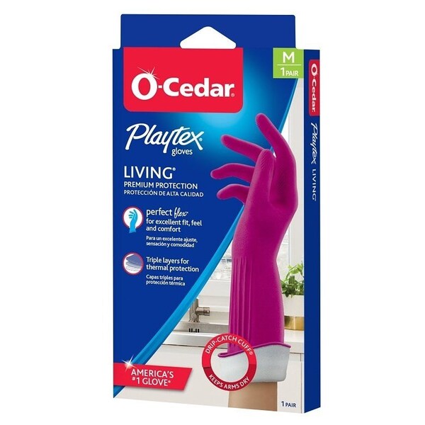 O-Cedar Playtex Living Reusable Gloves, M, Latex/Neoprene/Nitrile, Gray - 166119
