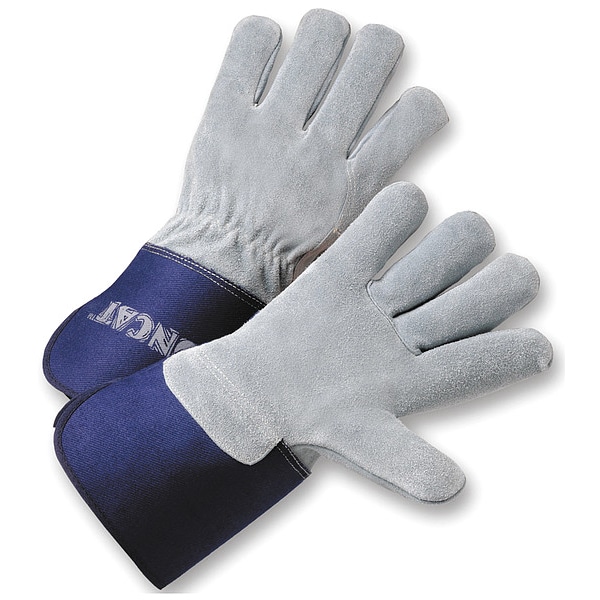 Ironcat Leather Palm Gloves, Cowhide, Gauntlet Cuff, Wing Thumb, Gray, S, 12 PK - IC9