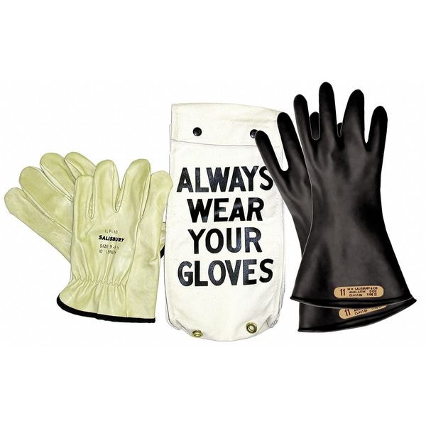 Salisbury Electrical Glove Kit, 1000V AC/1500V DC, 11 in Length, Type 1, Class 0, Black, Size 10 - GK011B/10