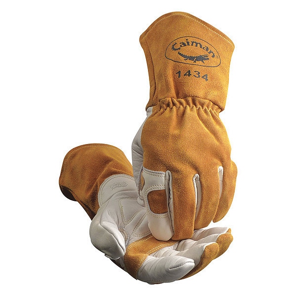Caiman 1434 Welding Gloves, Gauntlet Cuff, Reinforced Thumb, Premium Cowhide, L, 1 PR - 1434-5