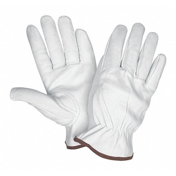 Mcr Safety Leather Drivers Gloves, Goatskin, Shirred Slip-On, Keystone Thumb, Gunn - Full Back Cut, White, M - 3611M