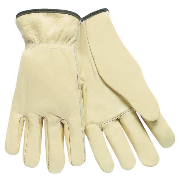 Mcr Safety Leather Drivers Gloves, Cowhide, Shirred Slip-On, Straight Thumb, Gunn Cut, Cream, L 1 PR - 3201L