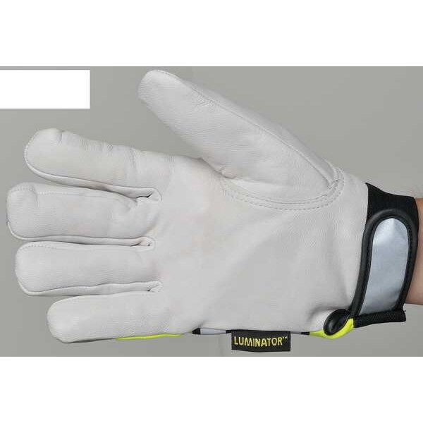 Mcr Safety Hi-Vis Cold Protection Mechanics Gloves, Grain Goatskin Palm, Hook-and-Loop Cuff, Black/Lime/White - 968L