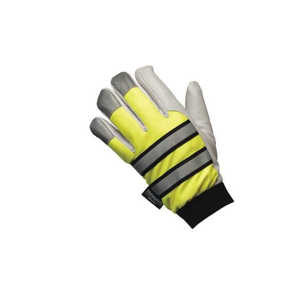 Mcr Safety Hi-Vis Cold Protection Mechanics Gloves, Grain Goatskin Palm, Hook-and-Loop Cuff, Black/Lime/White - 968L