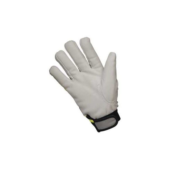 Mcr Safety Hi-Vis Cold Protection Mechanics Gloves, Grain Goatskin Palm, Hook-and-Loop Cuff, Black/Lime/White - 968L