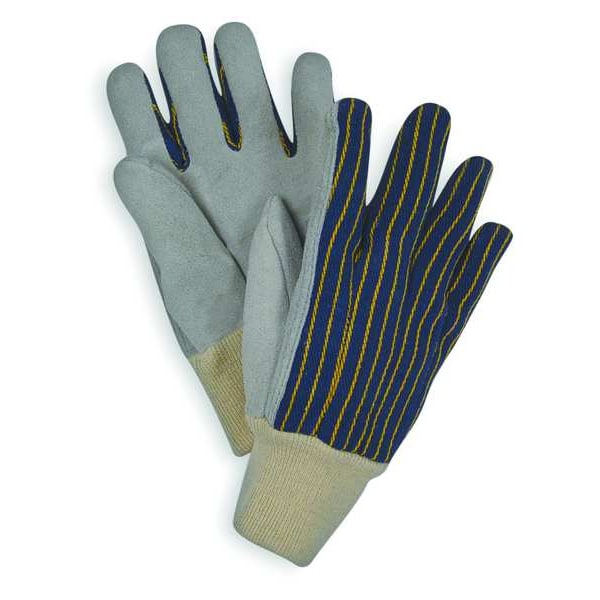 Condor Leather Gloves, Cowhide, Knit Cuff, Straight Thumb, Full Finger, Blue/Gray, L, 1 PR - 4AZ97