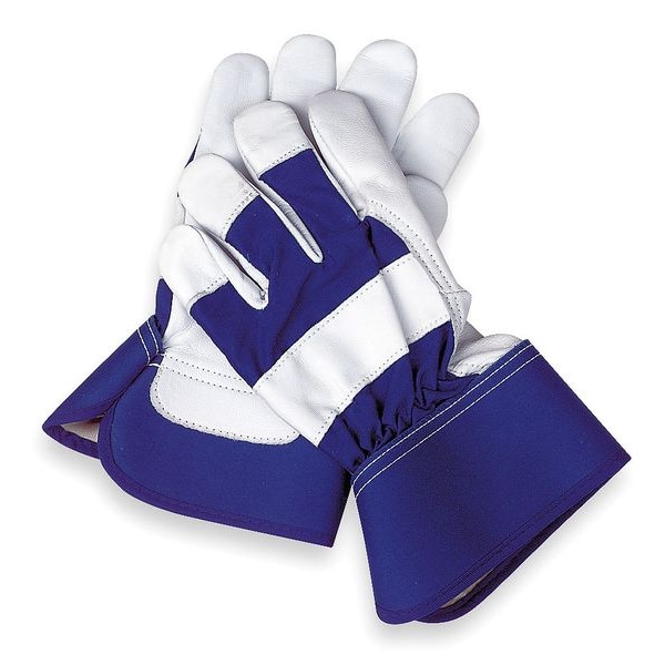 Condor Leather Gloves, Goatskin, Safety Cuff, Wing Thumb, Full Finger, Blue/White, S, 1 PR - 2MDD9