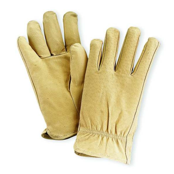 Condor Leather Drivers Gloves, Pigskin, Shirred Slip-On, Keystone Thumb, Gunn Cut, Beige, L 1 PR - 5AC74