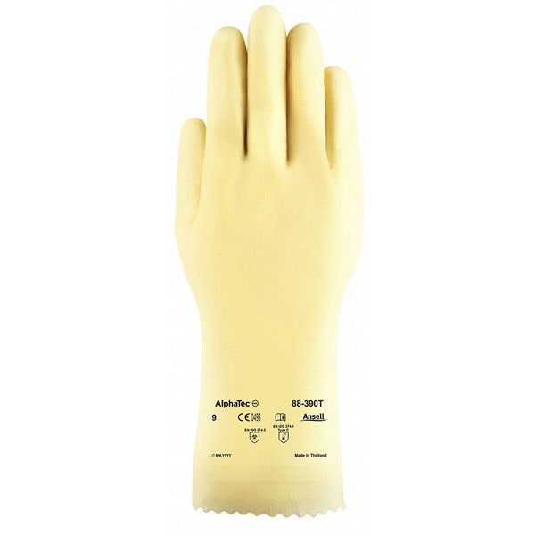 Ansell AlphaTec Chemical Resistant Gloves, Natural Rubber Latex/Neoprene, 12 in L, 13 mil, Beige, 7, 1 PR - 88-390