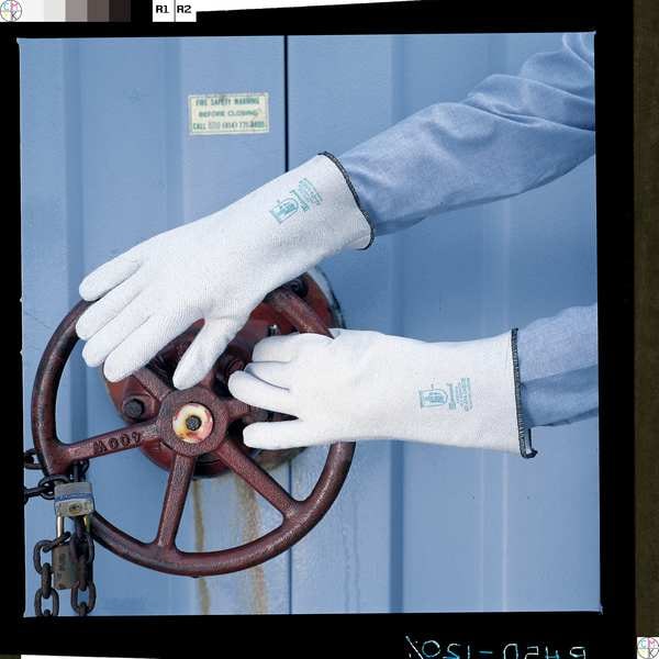 Ansell Heat Resistant Gloves, Nitrile, 400  Degrees F Max Temp., Gauntlet Cuff Gray, ( 9 ), 1 PR - 42-474