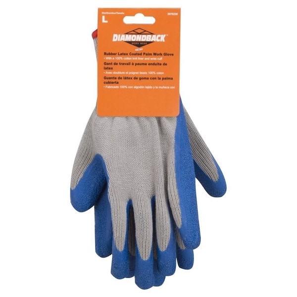 Diamondback GV-SHOWA/L Gripper Work Gloves, Men & Women, 10 in L, Knit Liner Cuff, Rubber Latex Coating, Grey & Blue - GV-SHOW/AL