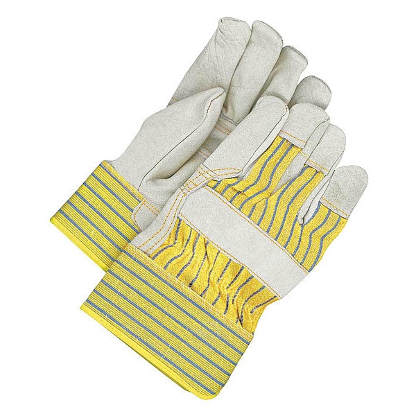 Bdg Leather Gloves, Cowhide, Safety Cuff, Wing Thumb, Full Finger, Blue/Tan/Yellow, L, 1 PR - 40-1-1511PP