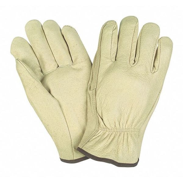 Mcr Safety Leather Drivers Gloves, Pigskin, Shirred Slip-On, Straight Thumb, Gunn Cut, Beige, XL 12 PK - 3400XL