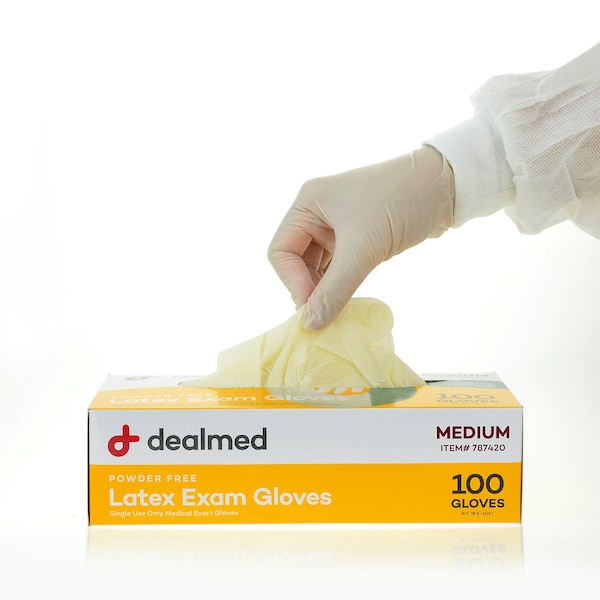 Dealmed Disposable Gloves, Latex, Powder-Free, M, 1000 PK, Beige - 787420