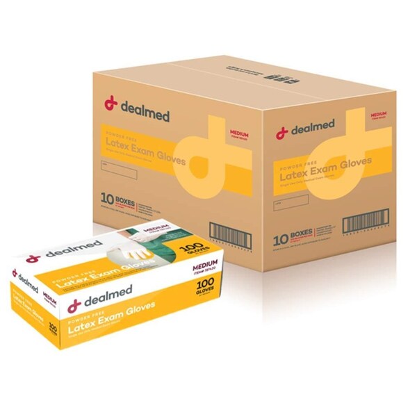Dealmed Disposable Gloves, Latex, Powder-Free, M, 1000 PK, Beige - 787420