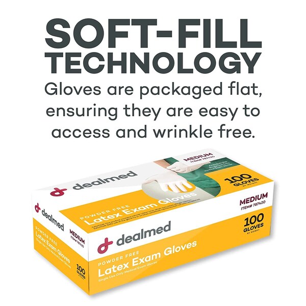 Dealmed Disposable Gloves, Latex, Powder-Free, M, 1000 PK, Beige - 787420