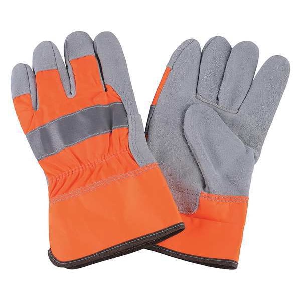 Condor Leather Gloves, Cowhide, Safety Cuff, Wing Thumb, Full Finger, High-Visibility Orange, L, 1 PR - 4NHE3