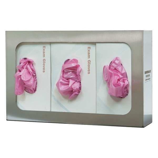 Bowman Dispensers Glove Box Dispenser, Stainless Steel, Holds (3) Boxes , Silver , 10 in H x 16 in W x 4 in D - GS-006