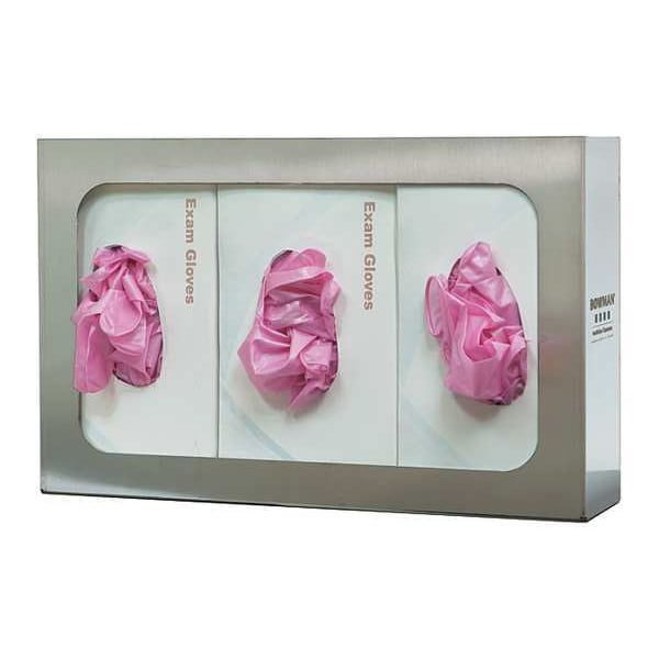 Bowman Dispensers Glove Box Dispenser, Stainless Steel, Holds (3) Boxes , Silver , 10 in H x 16 in W x 4 in D - GS-006