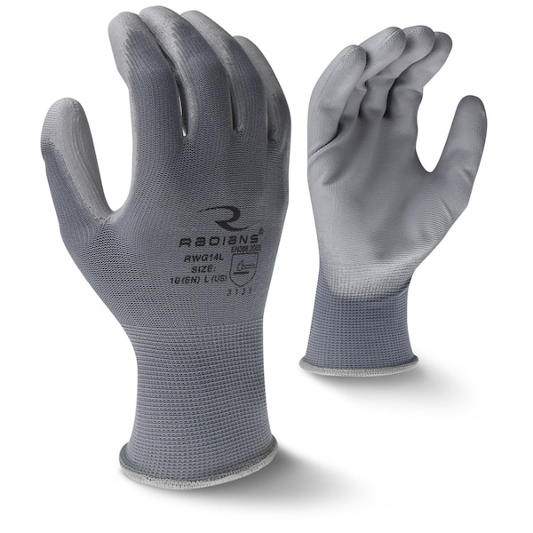 Radians PU Coated Gloves, PU, Palm, Gray, M 1 PR - RWG14M