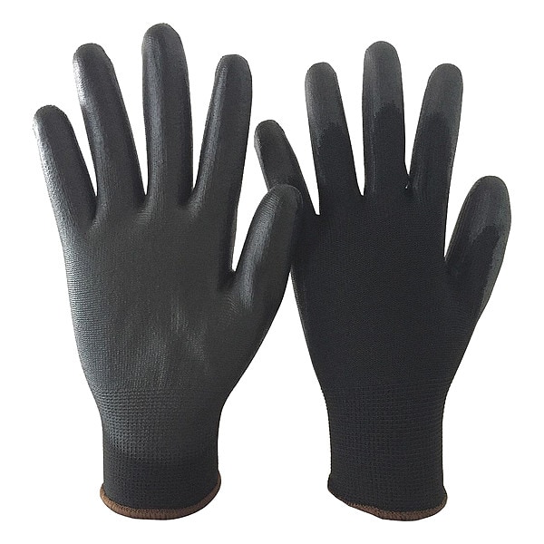 Condor Coated Gloves, Polyurethane, Smooth, Palm, 3 Abrasion Level, Black, S (7) 1 PR - 48UP81